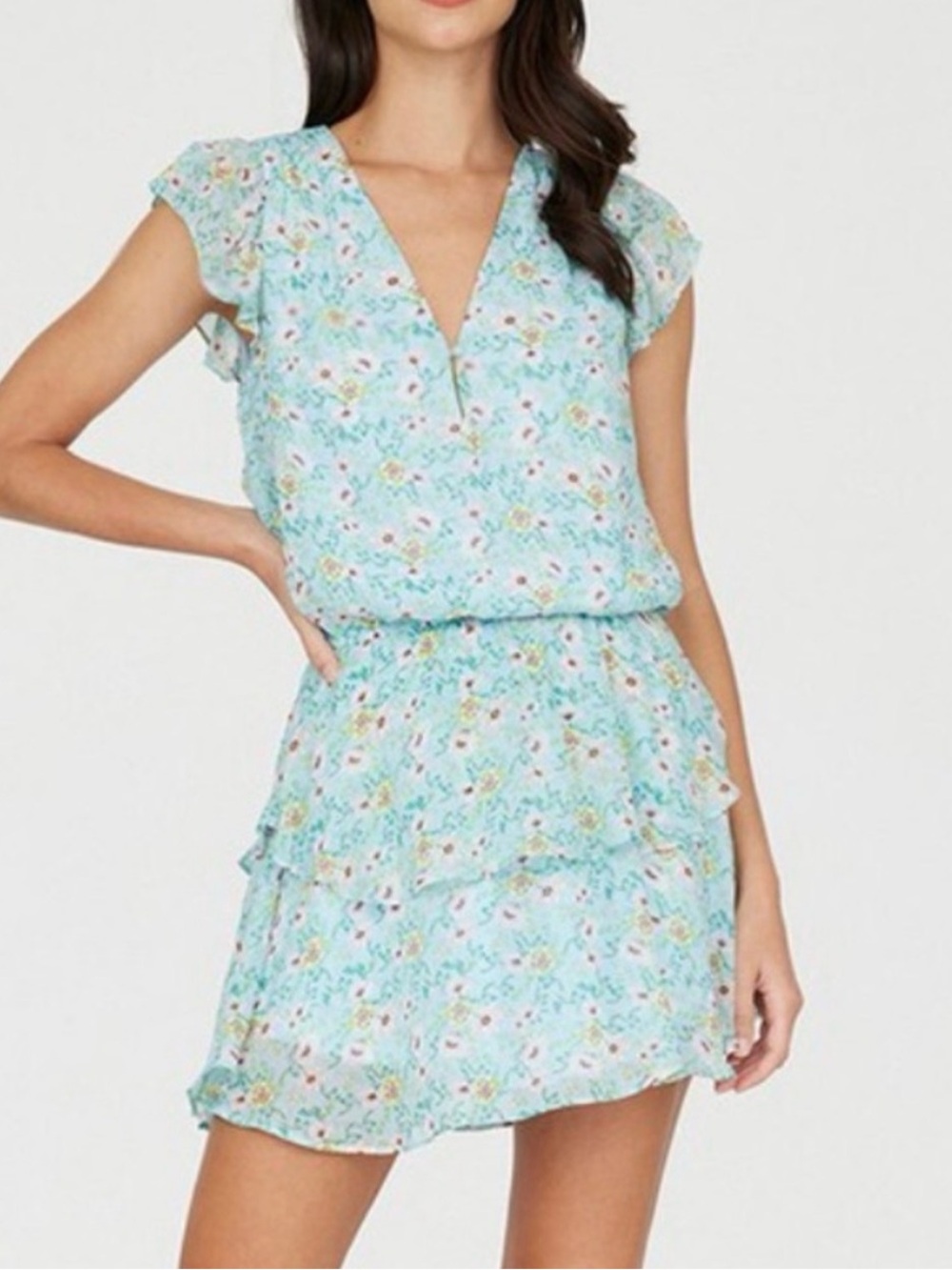 Yumi Kim Chelsea Mini Dress Blue Floral Ruffled Spring Summer Sundress